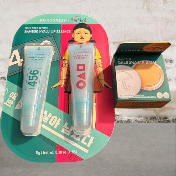 BRINGGREEN x Squid Games Bamboo Hyalu Lip Essence Double Set & Lip Balm NEW - Picture 1 of 7